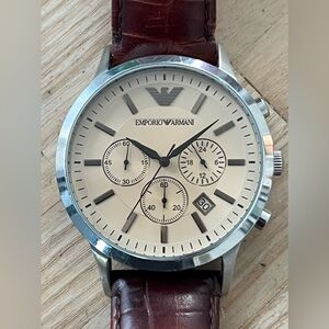 Emporio Armani Chronograph Rare Vintage Men’s Watch Cream Dial Leather Strap